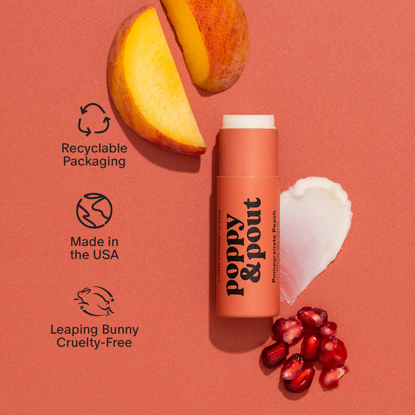 Poppy & Pout Lip Balm: Pomegranate Peach