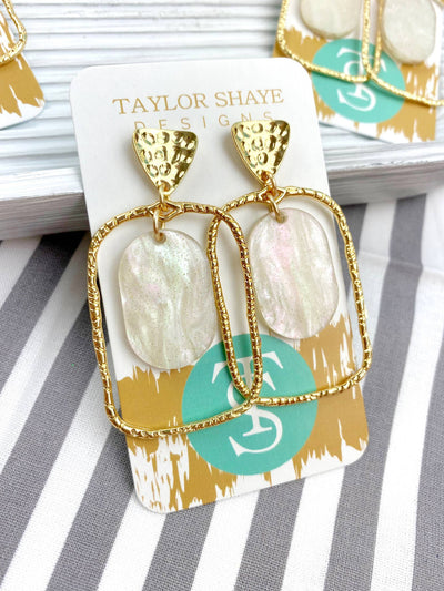 Taylor Shaye Designs White Shimmer Oval Hoops