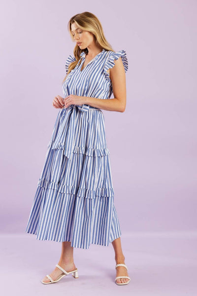 Blue Striped Midi Dress