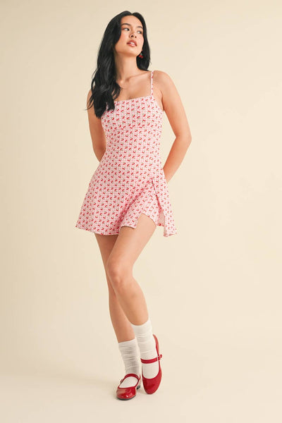 Cherry Gingham Print A-Line Mini Dress