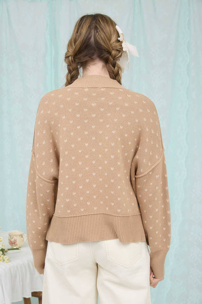 Cream Heart Pattern Knit Sweater