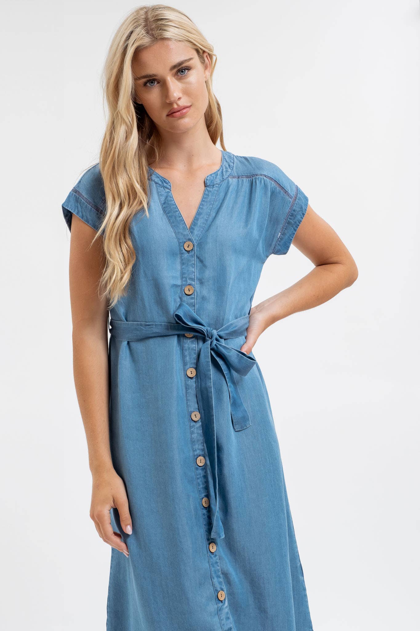 Chambray Belted Midi Dress