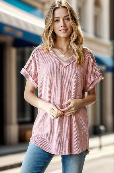 Baby Pink Ribbed Top