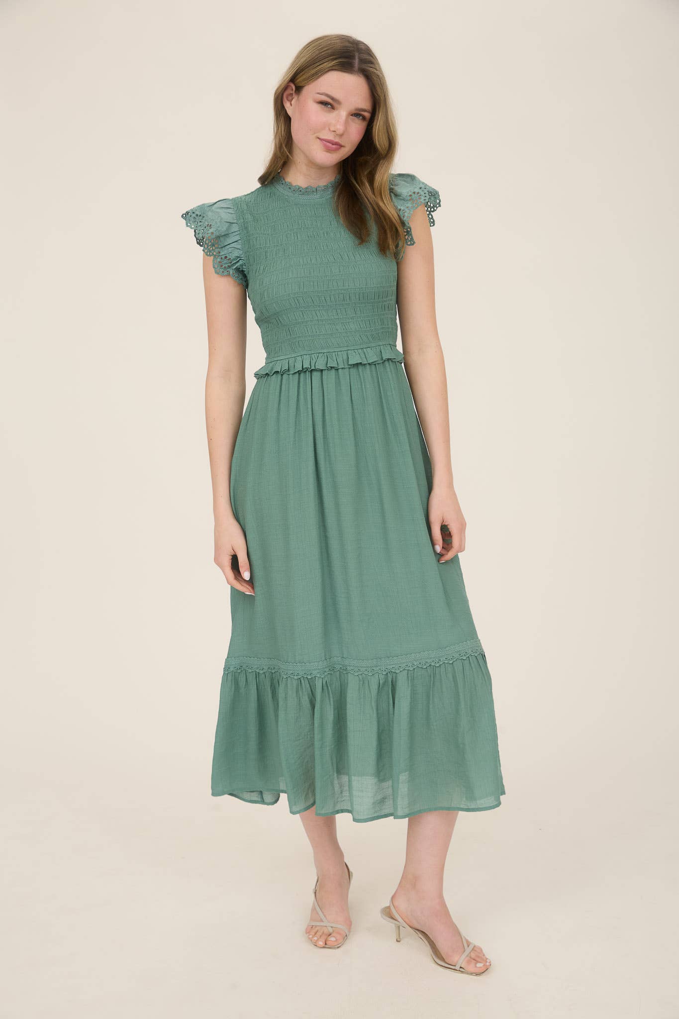 Ivory Smocked Midi Dress