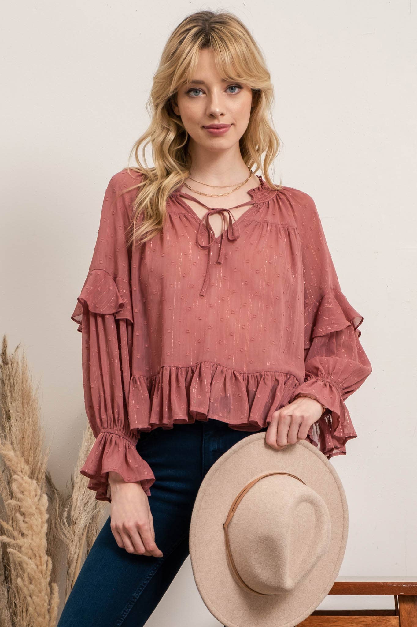 Dusty Rose Clip Dot Blouse