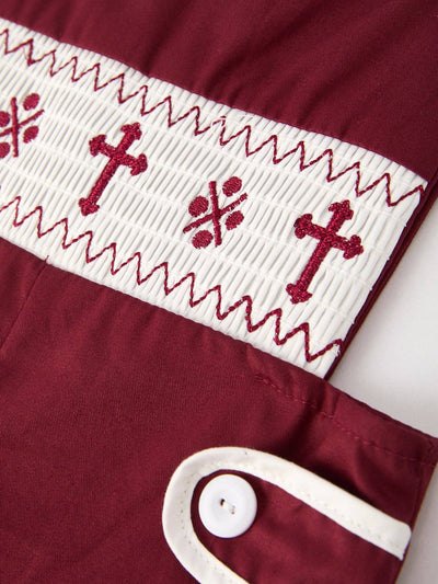 Dark Red Smocked Church Christ Bishop Christening Boys' Romper