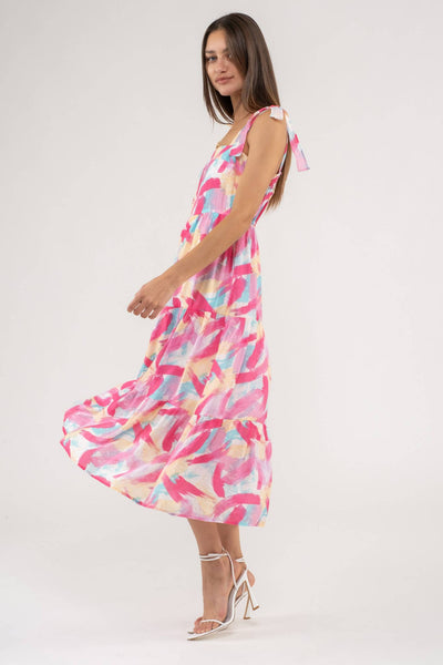 Pink Brush Stroke Midi Dress