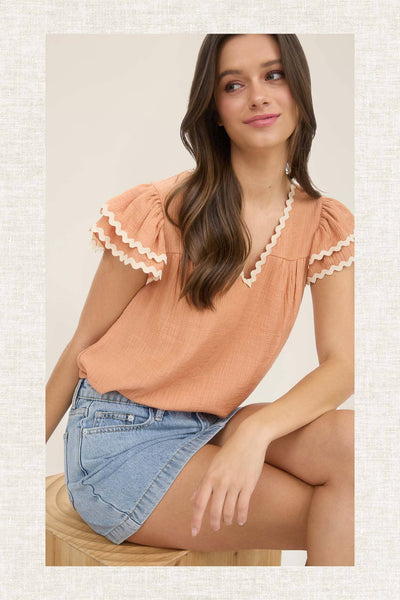 Dusty Peach Wave Trim Top