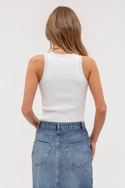 White Round Neck Knit Tank
