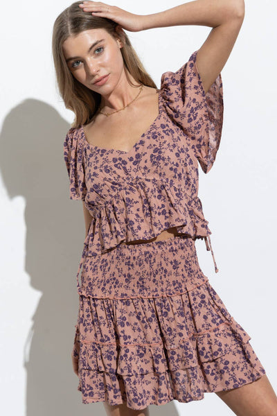 Mauve Floral Ruffle Set