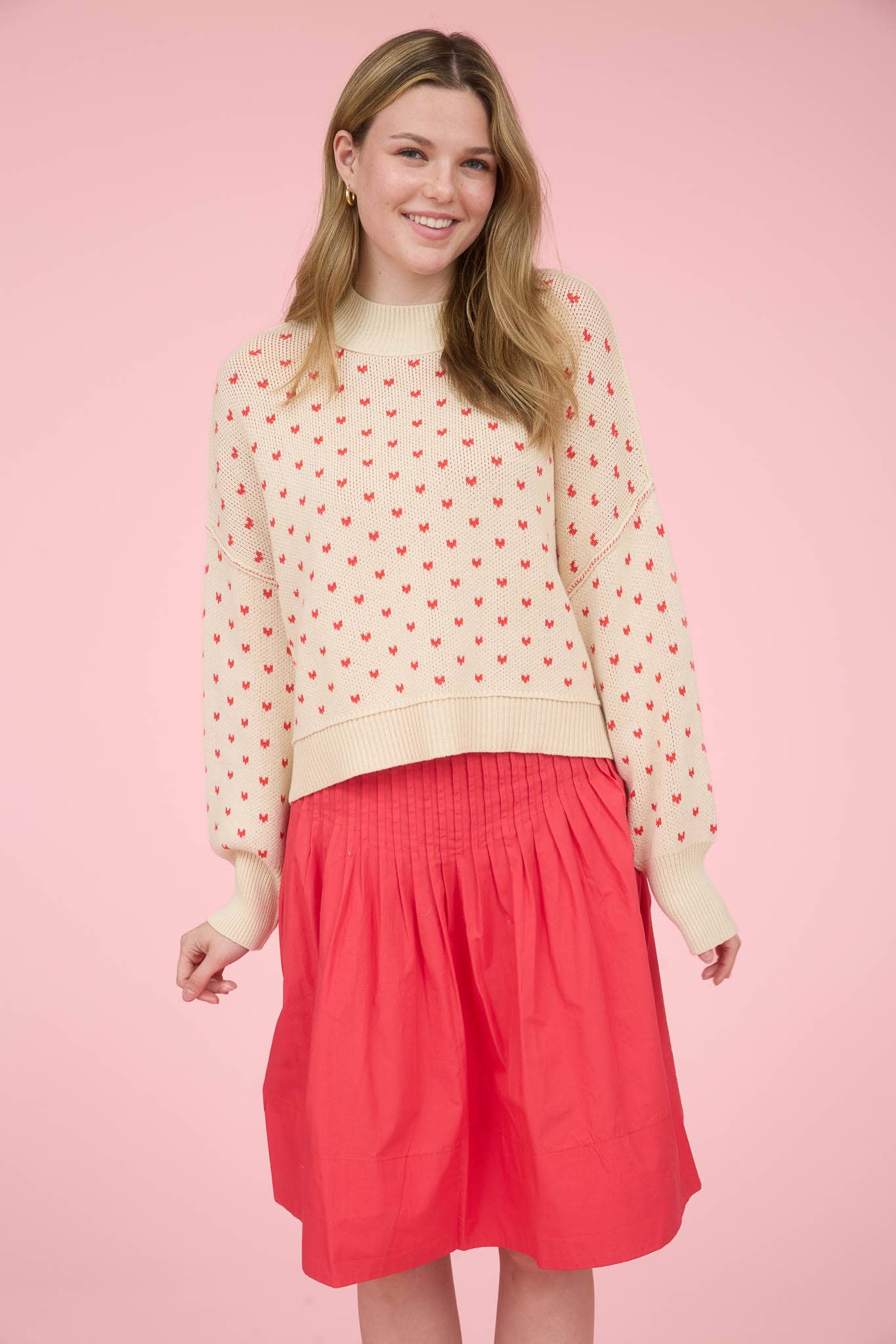 Cream Heart Pattern Knit Sweater