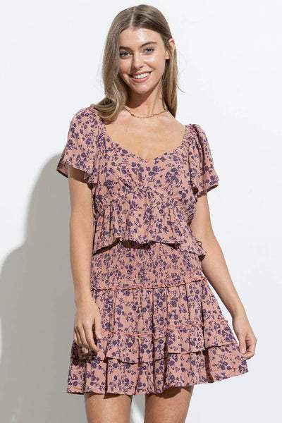 Mauve Floral Ruffle Set