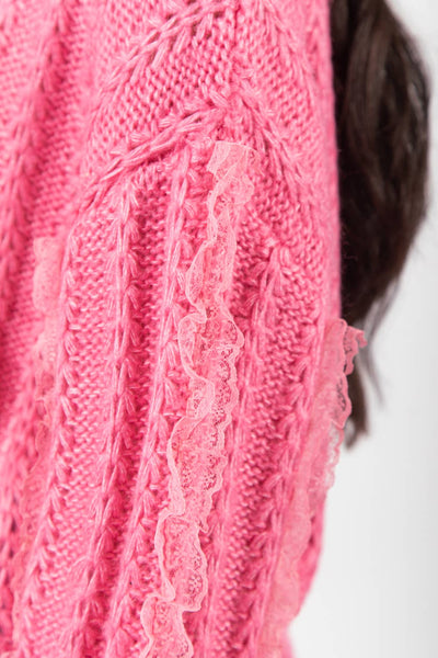 Black Lace Trim Oversized Knit Sweater