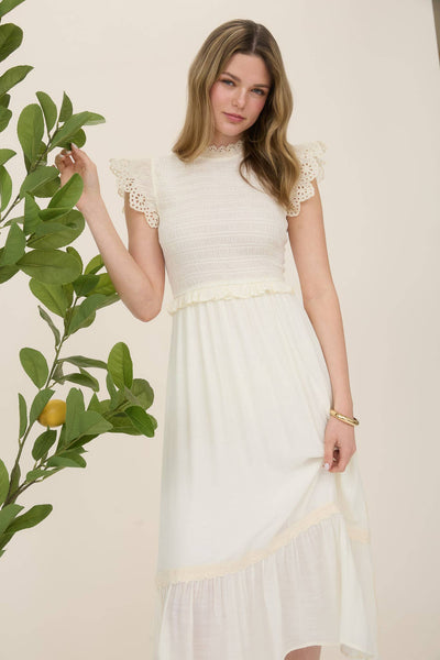 Ivory Smocked Midi Dress