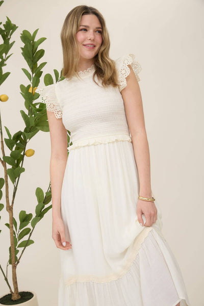 Ivory Smocked Midi Dress