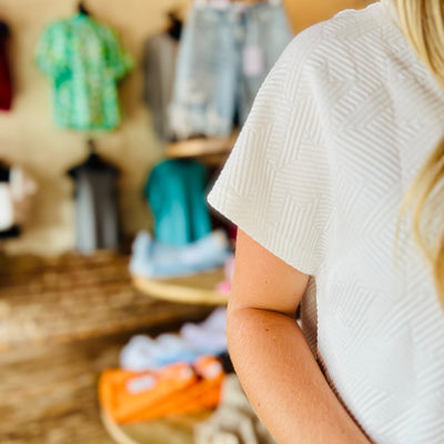 White Textured Collared Top