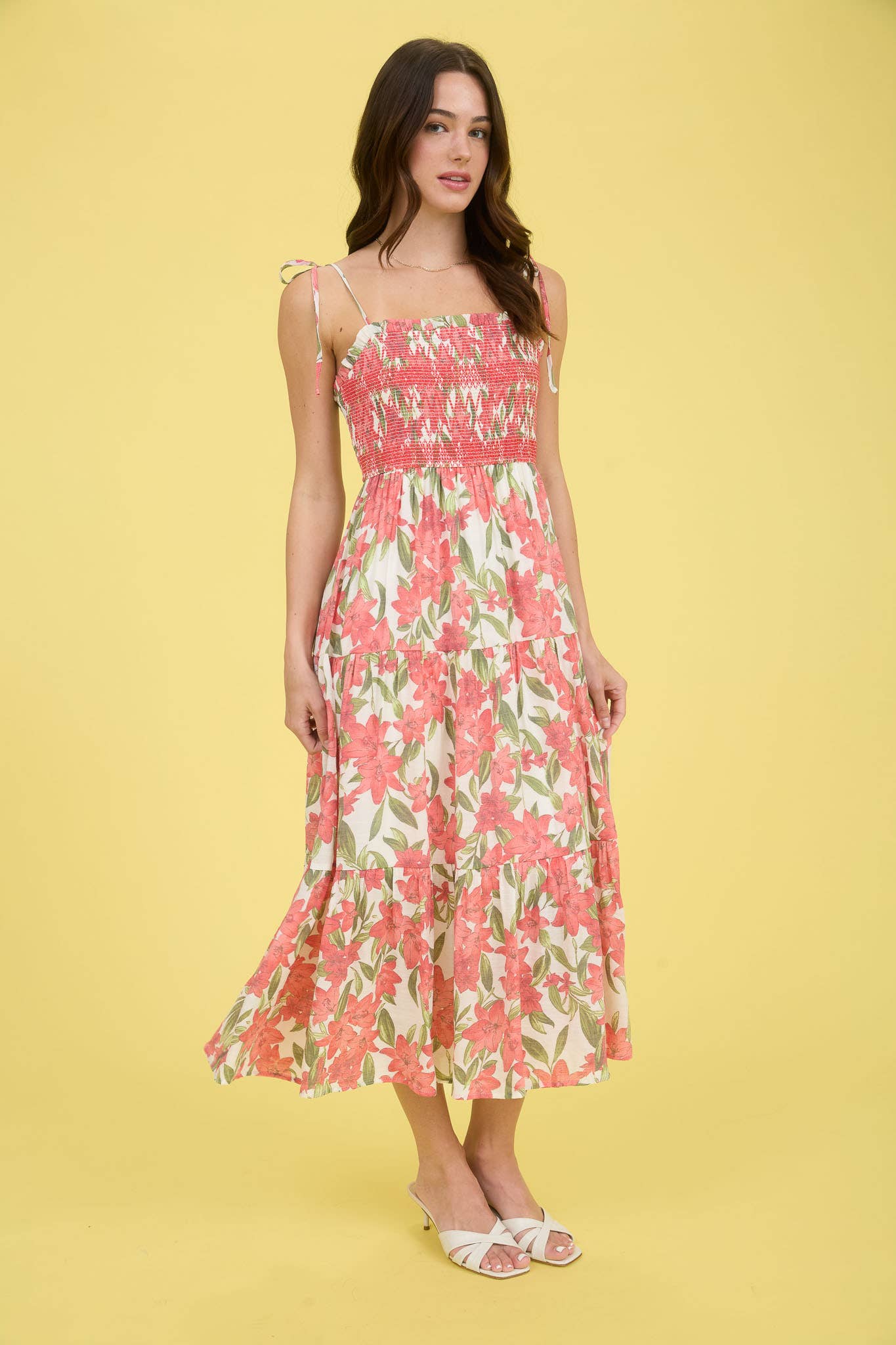 Tropical Floral Smocked Tiered Midi