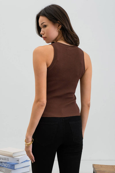 Brown Round Neck Knit Tank