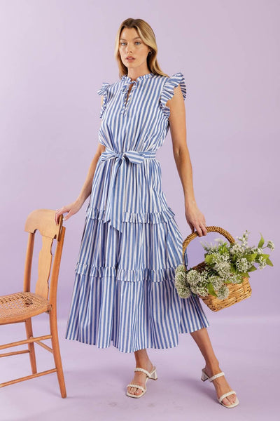 Blue Striped Midi Dress