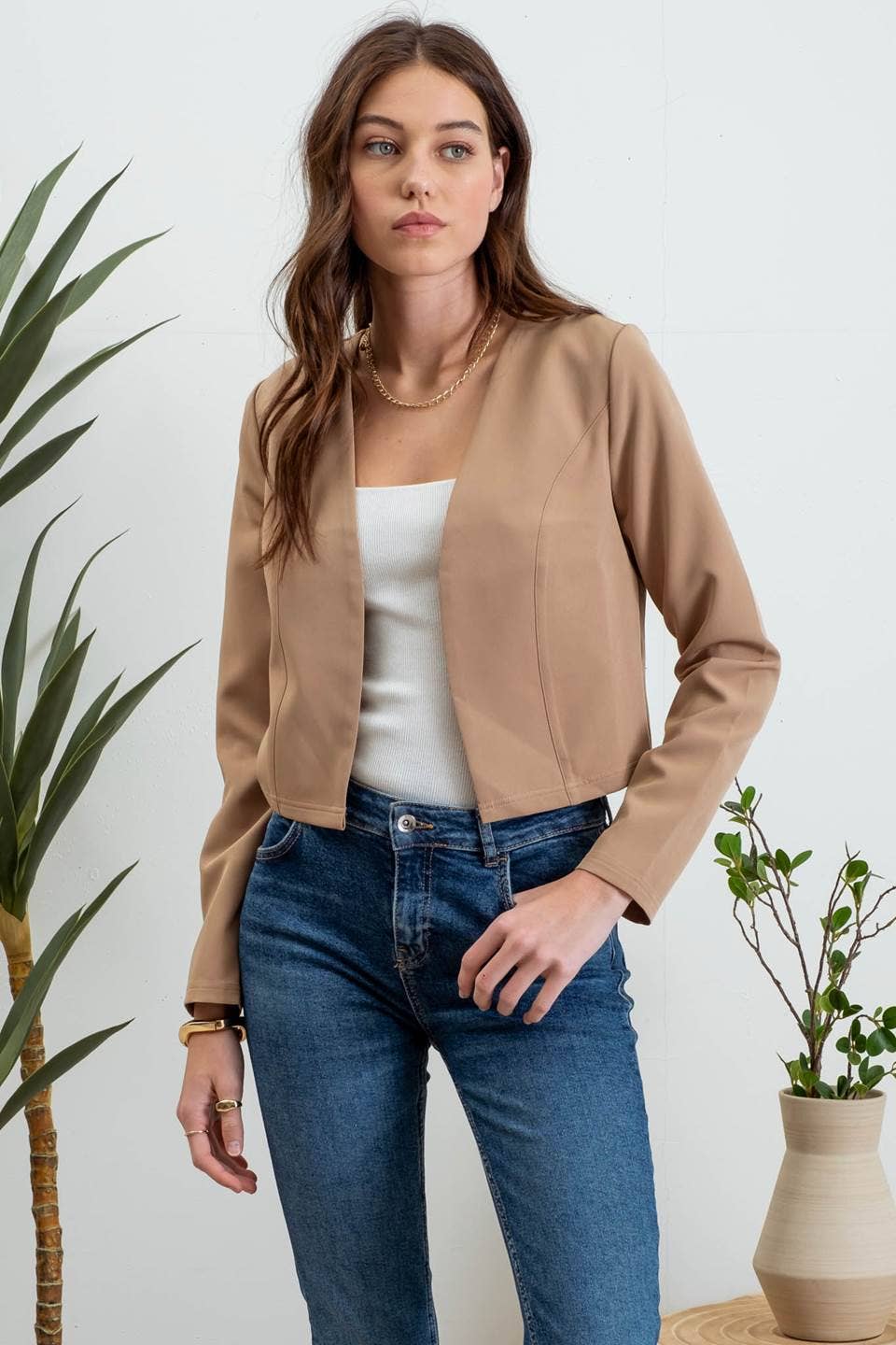 Khaki Collarless Blazer