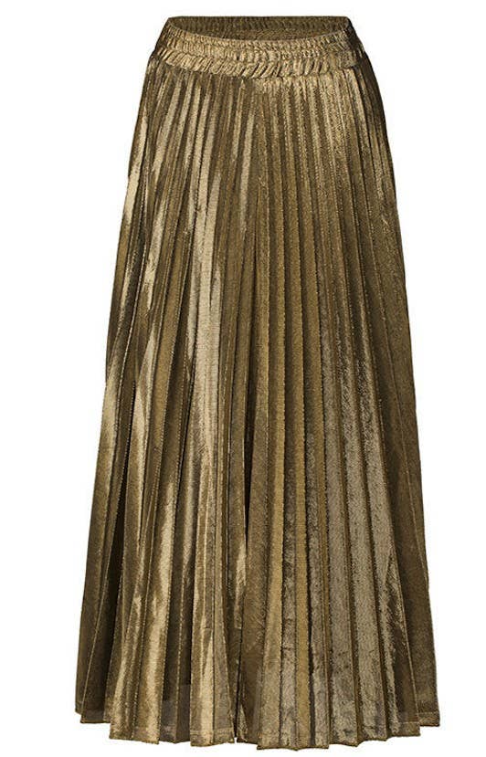 Gold Metallic Pleated Maxi Skirt