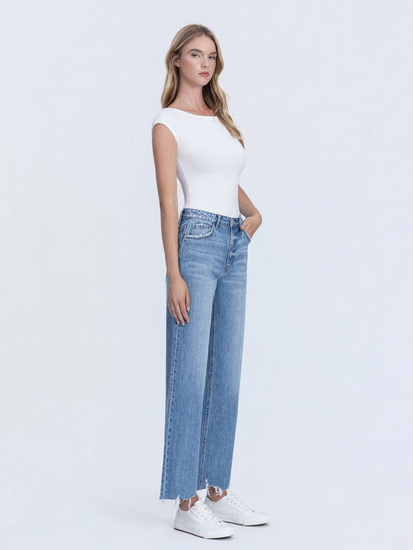 Vervet High Rise Destruction Hem Wide Leg Jeans