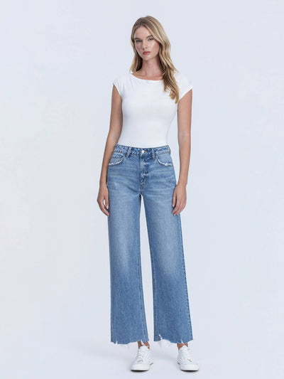 Vervet High Rise Destruction Hem Wide Leg Jeans