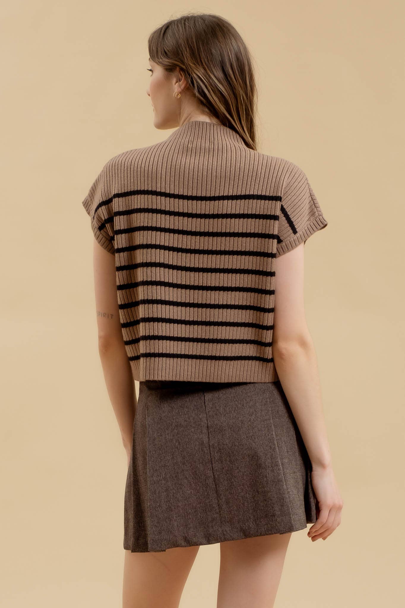 Mocha Stripe Sweater Knit Top