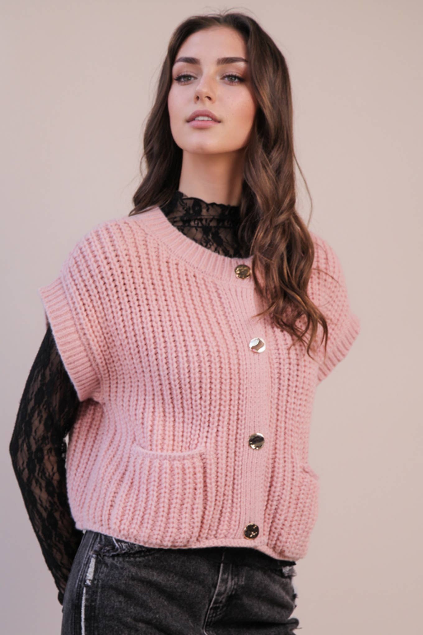 Black Oversized Button Knit Sweater