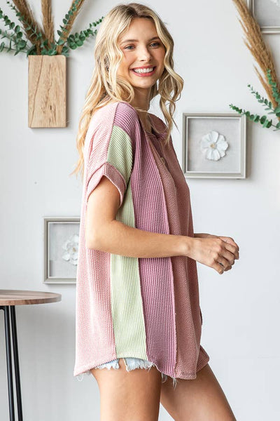 Pink Color Block Top