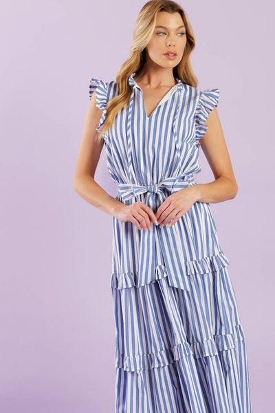 Blue Striped Midi Dress