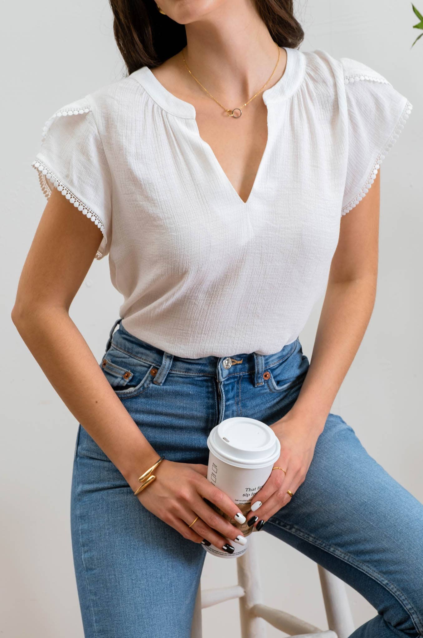 White Tassel Sleeve Top