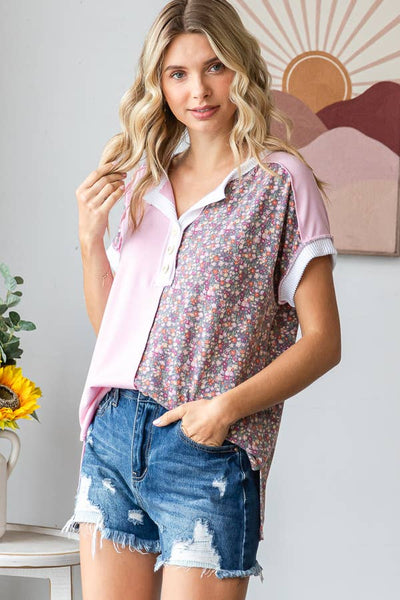 Blush Floral Half Panel Top