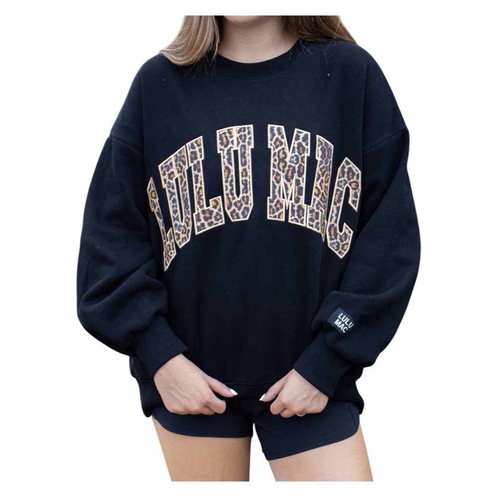 LULU MAC Black + Leopard Script Sweatshirt