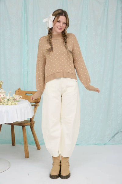 Cream Heart Pattern Knit Sweater