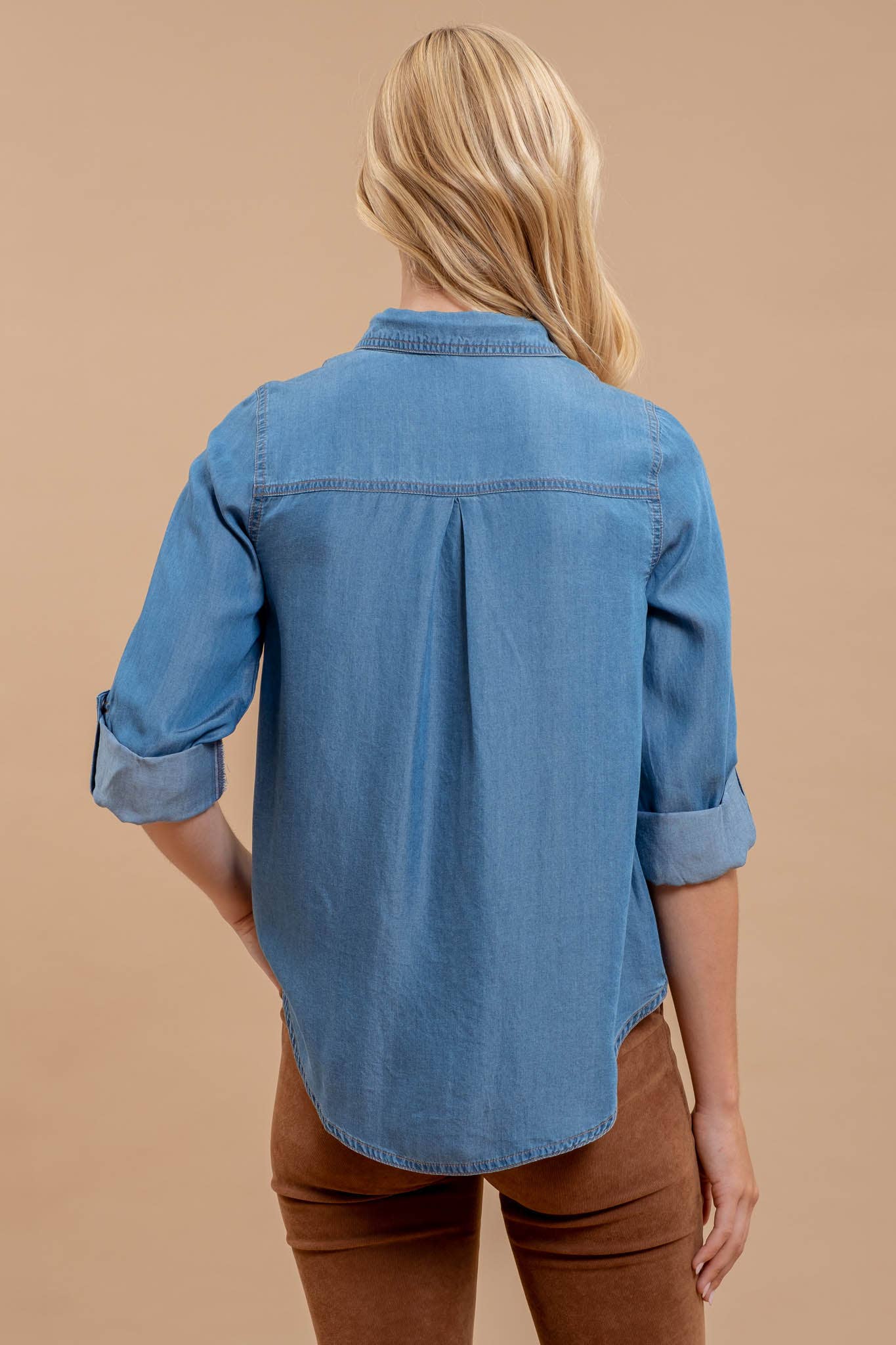 Chambray Collared Button Down Top