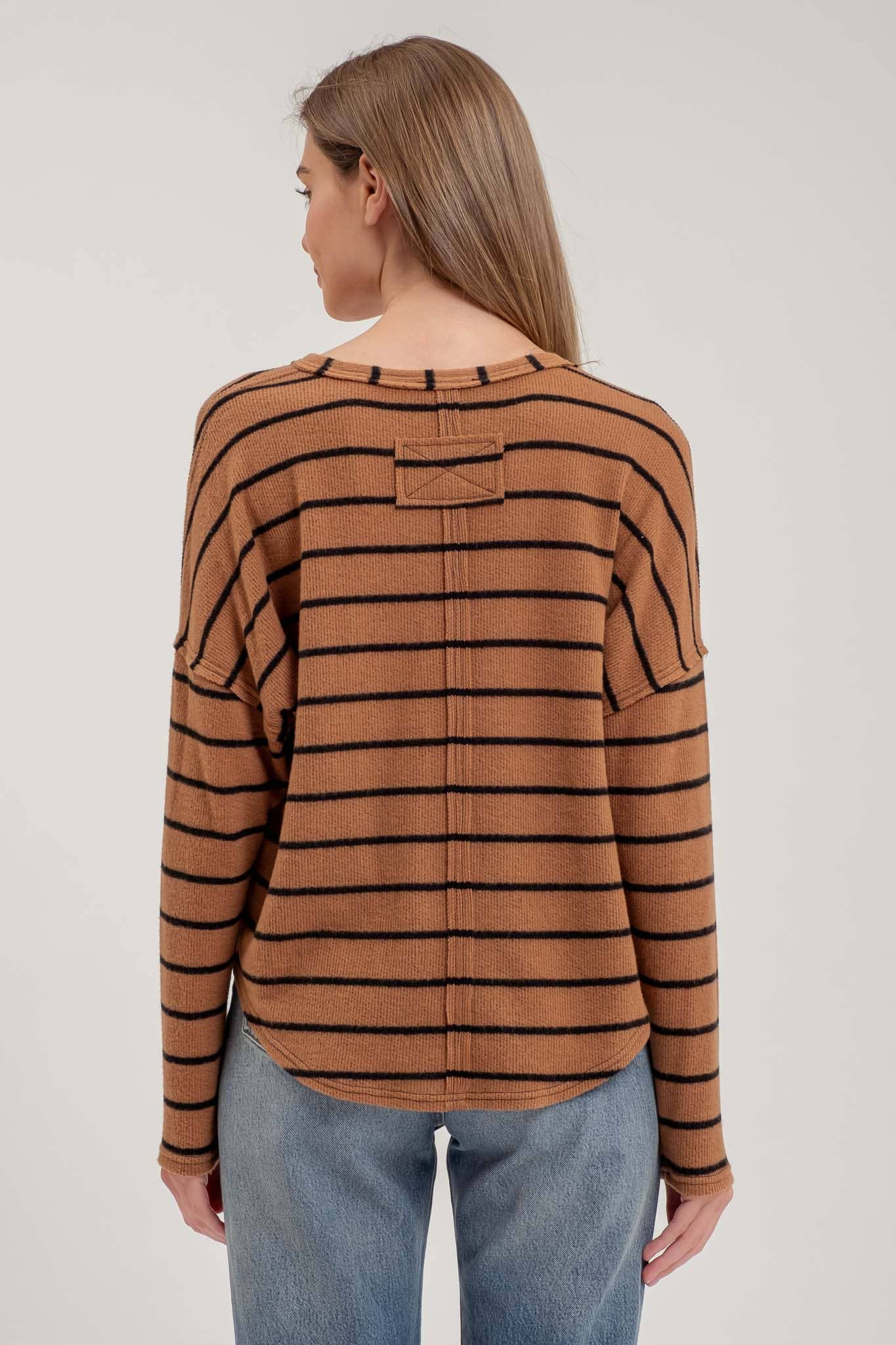 Brown Striped Exposed Seam Top