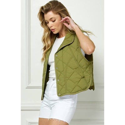 Olive Qulited Collar Vest