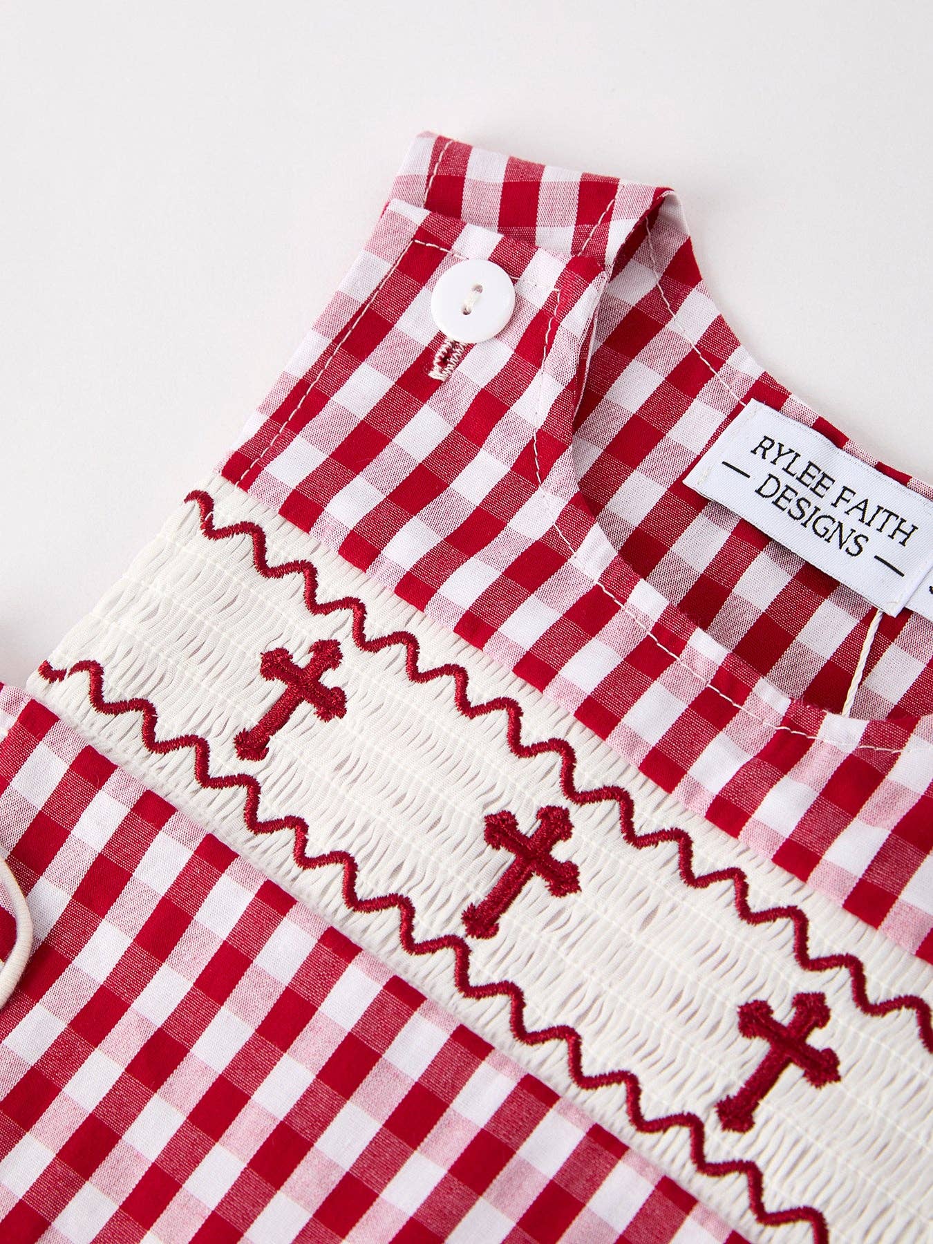 Red Plaid Smocked Church Christ Bishop Christening Baby Boys' Romper