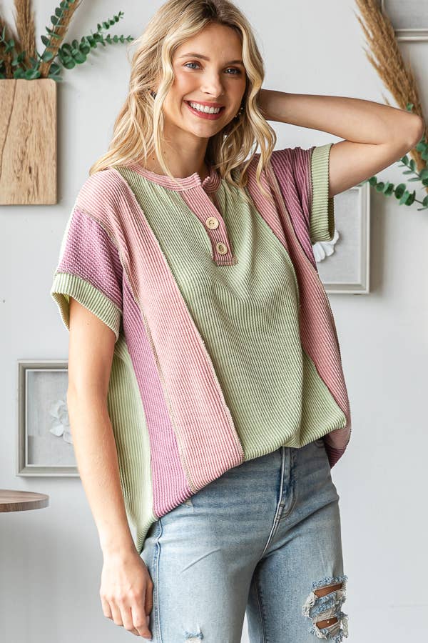 Pink Color Block Top