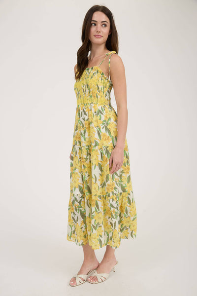 Tropical Floral Smocked Tiered Midi