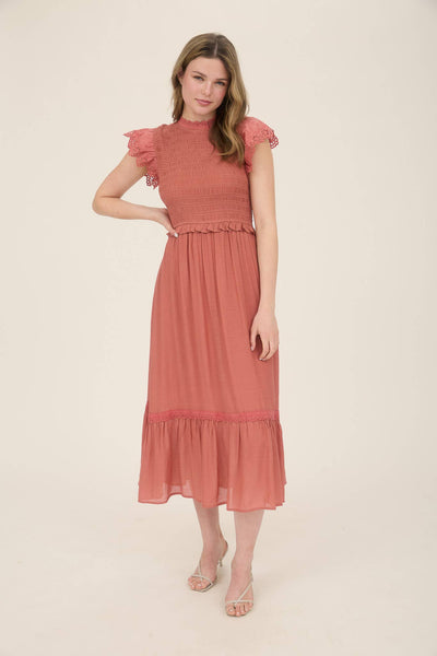 Terracotta Smocked Midi Dress