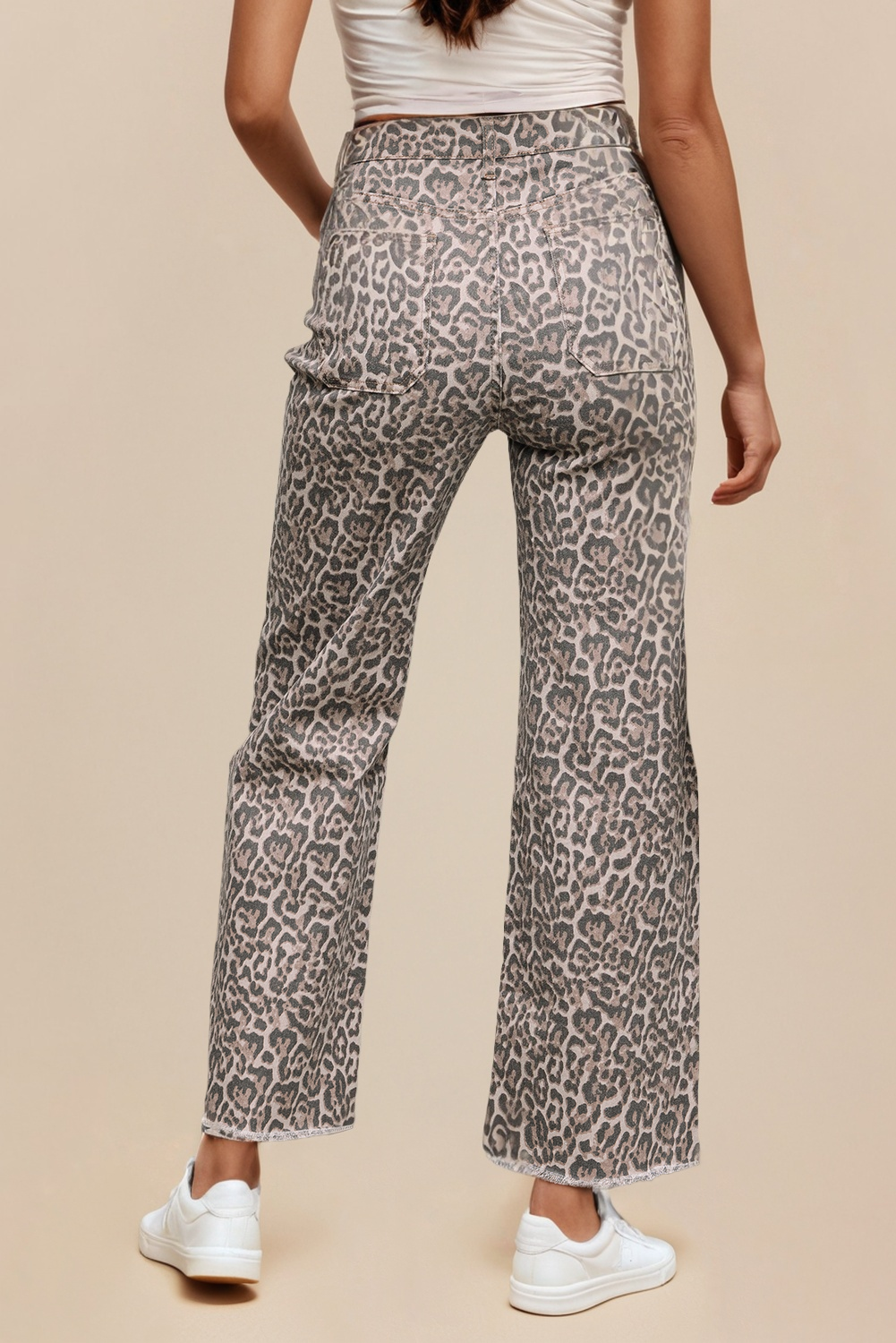Leopard Frayed Edge Wide Leg Jeans