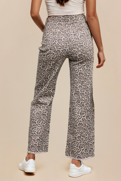 Leopard Frayed Edge Wide Leg Jeans