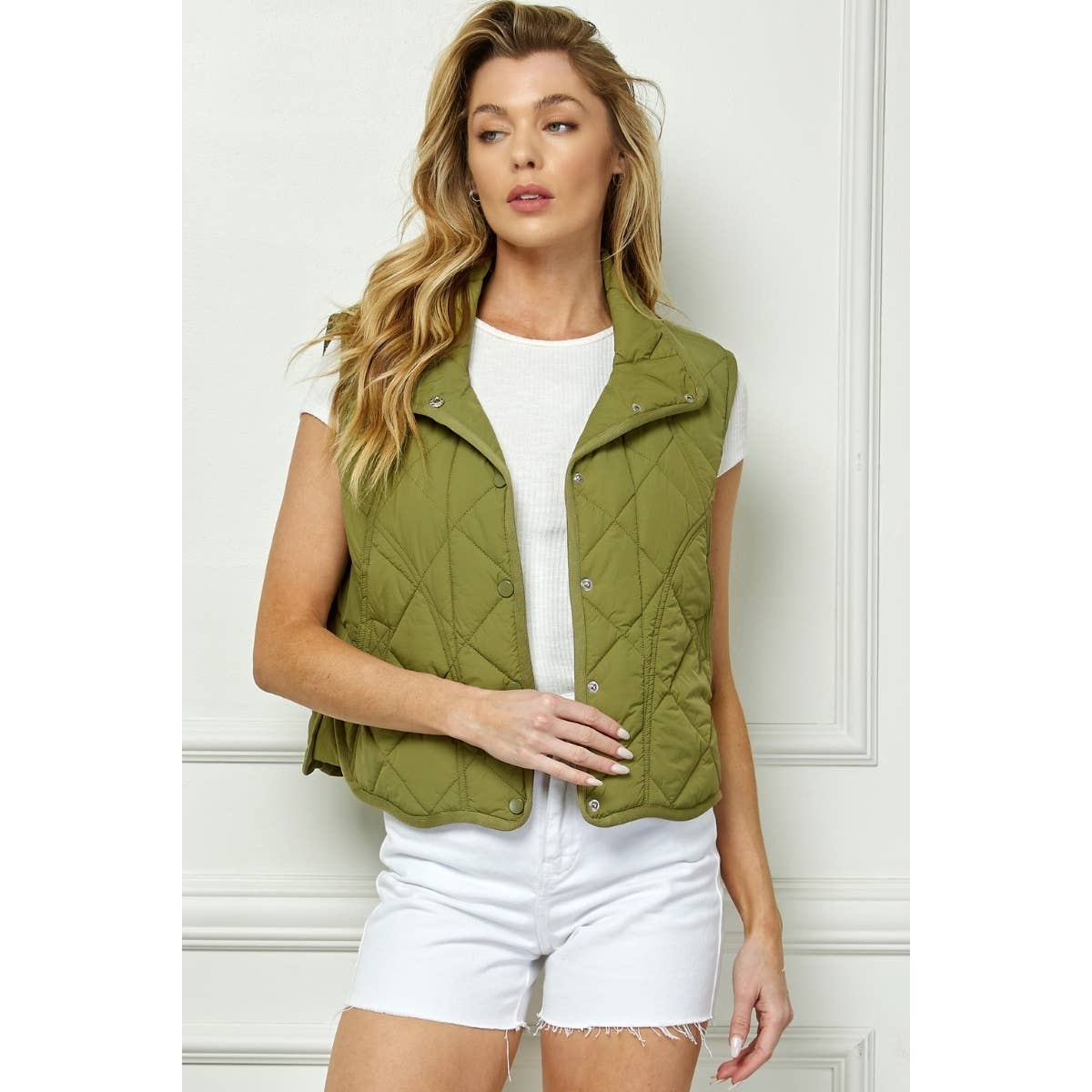 Olive Qulited Collar Vest