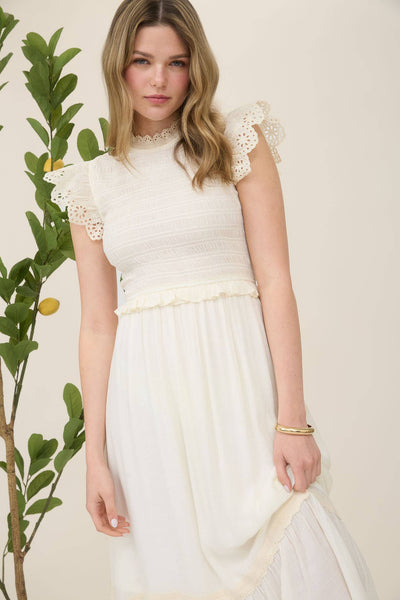 Ivory Smocked Midi Dress