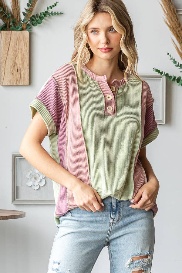 Pink Color Block Top