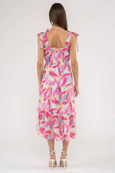 Pink Brush Stroke Midi Dress