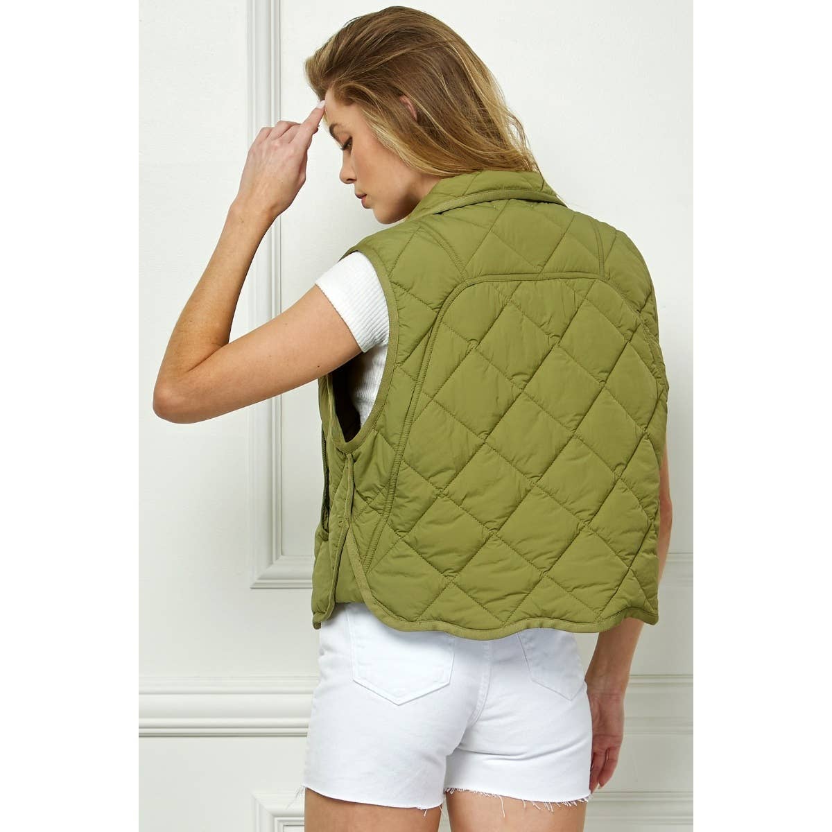 Coral Qulited Collar Vest