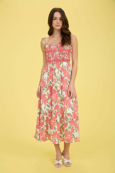 Tropical Floral Smocked Tiered Midi